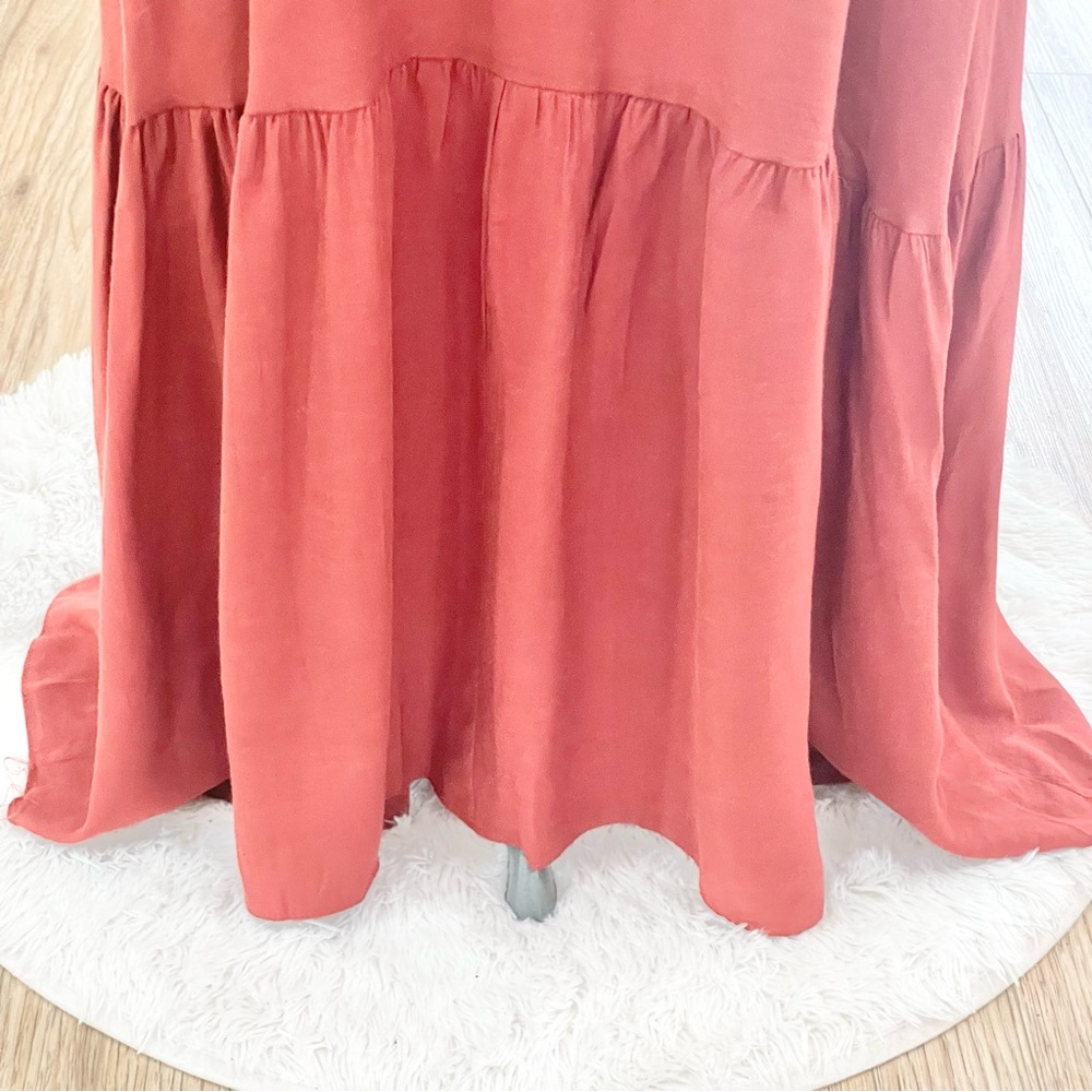 NWT S NINE WEST red brown maroon tiered peasant, double layered maxi dress - Picture 3 of 5